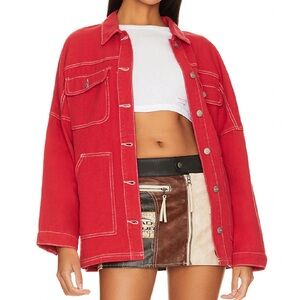 Red Super Down light denim jacket